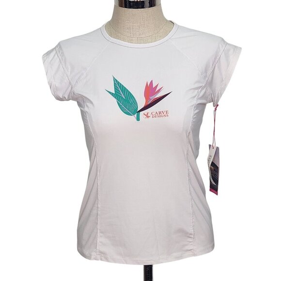 Carve Designs NWT Belles Beach Rashguard L White Short Sleeve UPF 50 Beach - Picture 1 of 10